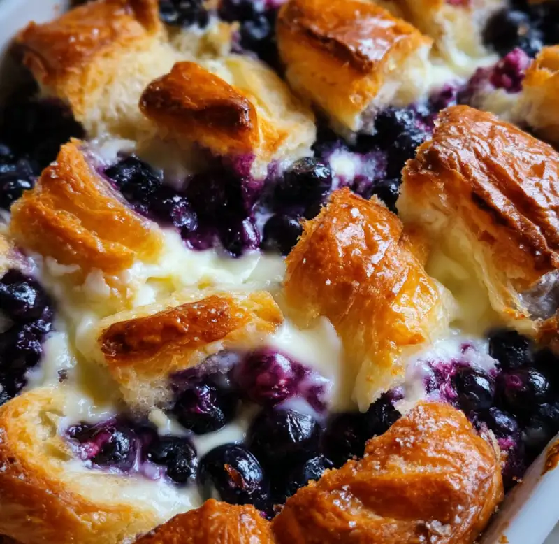 Blueberry cream cheese croissant casserole