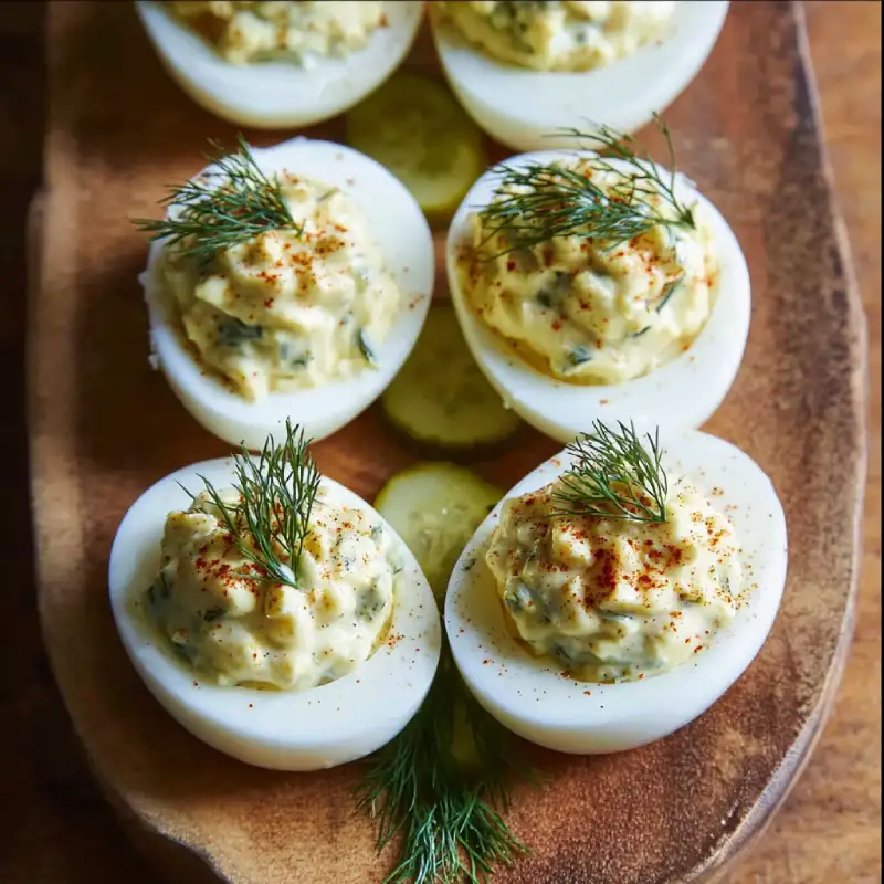 Simple Dill Pickle Deviled Eggs
