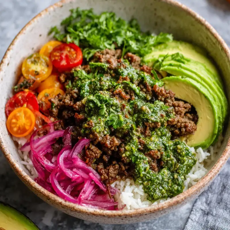 Delicious Chimichurri Ground Beef Bowls Recipe