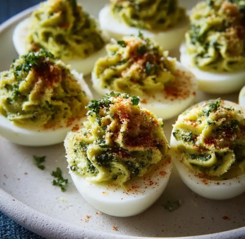 Pesto Parmesan Deviled Eggs