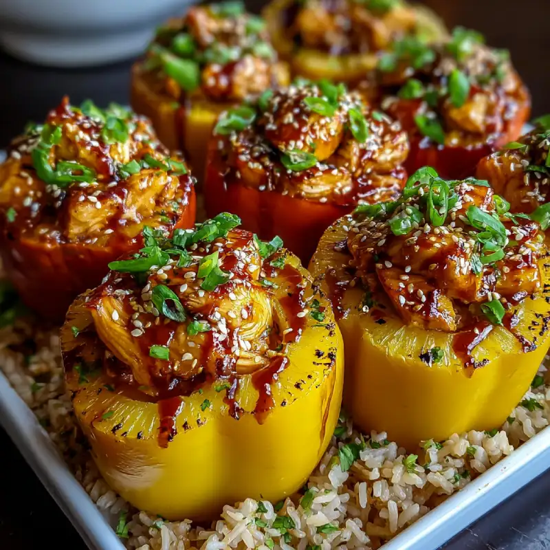 Teriyaki Pineapple Chicken and Rice Stuffed Peppers