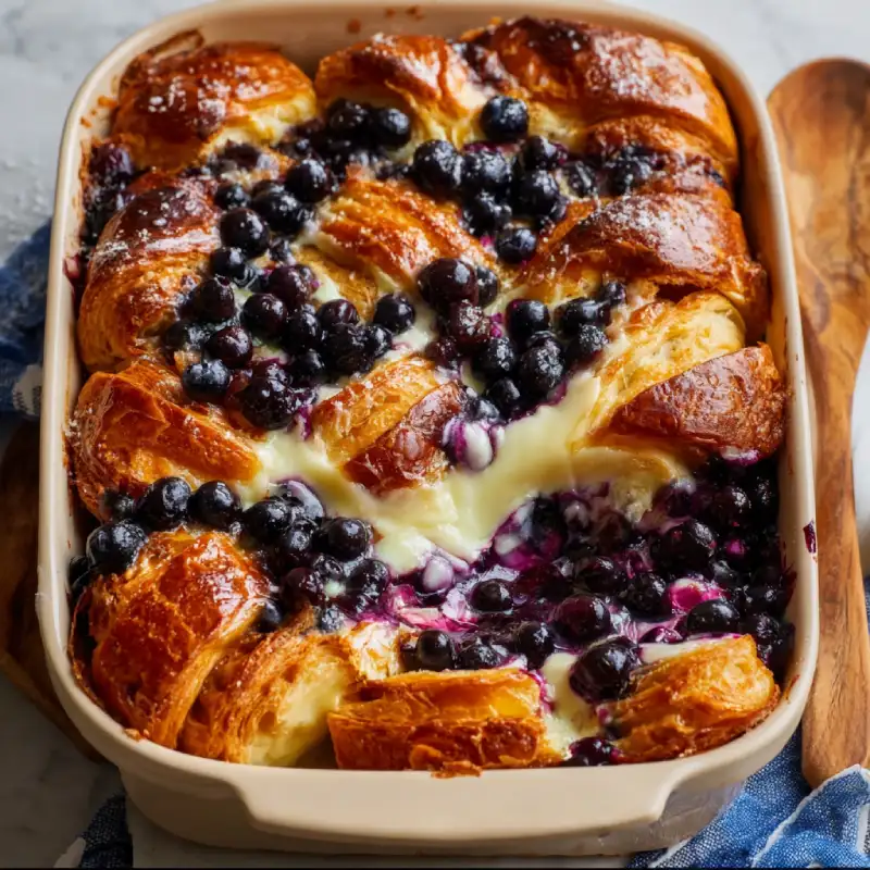Blueberry Cream Cheese Croissant Casserole