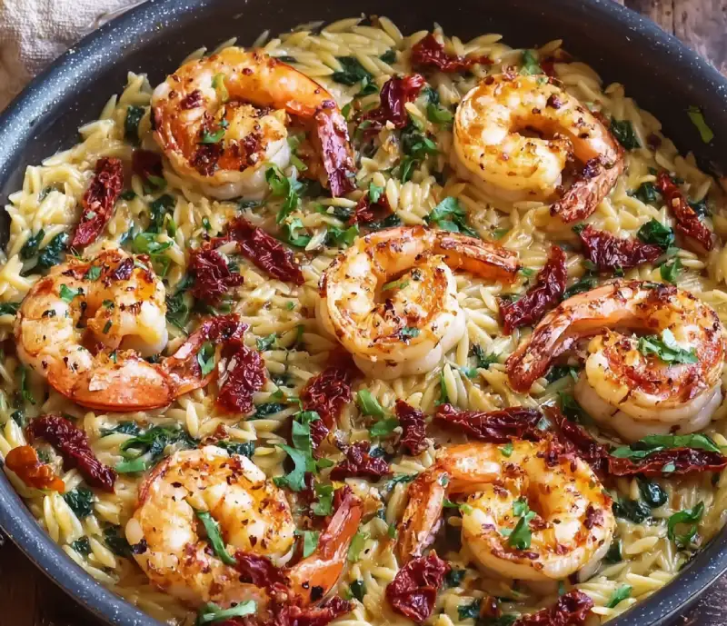 Delicious Tuscan Shrimp Orzo with Sun-Dried Tomatoes Recipe