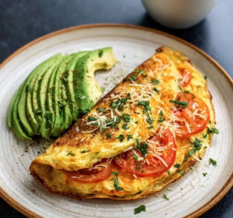 Avocado and Cheesy Tomato Omelette