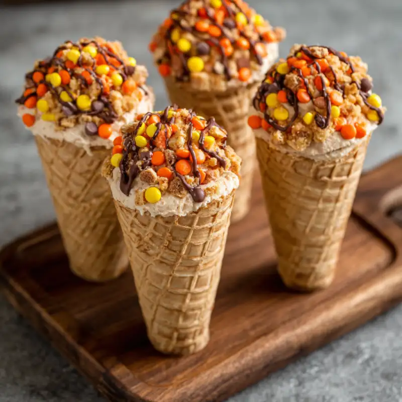 Reese's Pieces Cheesecake Cones