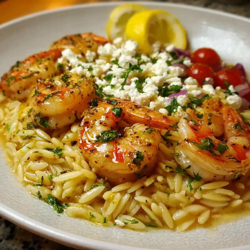 Lemon Feta Orzo Shrimp