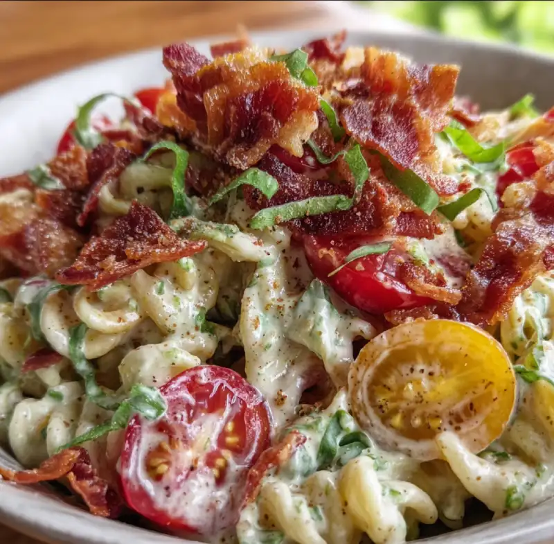 Delicious 4th of July Creamy BLT Pasta Salad Recipe