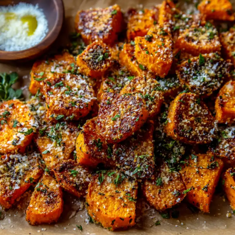 Crispy Garlic Parmesan Roasted Sweet Potatoes Recipe
